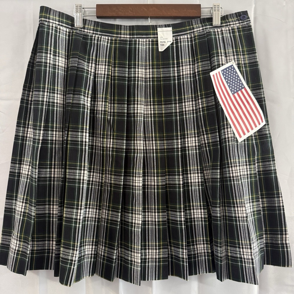 Womens Green Tartan Plaid Pleated Skirt Schoolgirl Fetish Sexy Plus 18 Fits 36"